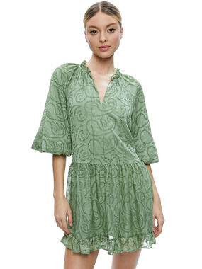 ALICE + OLIVIA SHERRIE SAGE GREEN GATHERED TUNIC MINI DRESS WOMEN’S XL $495